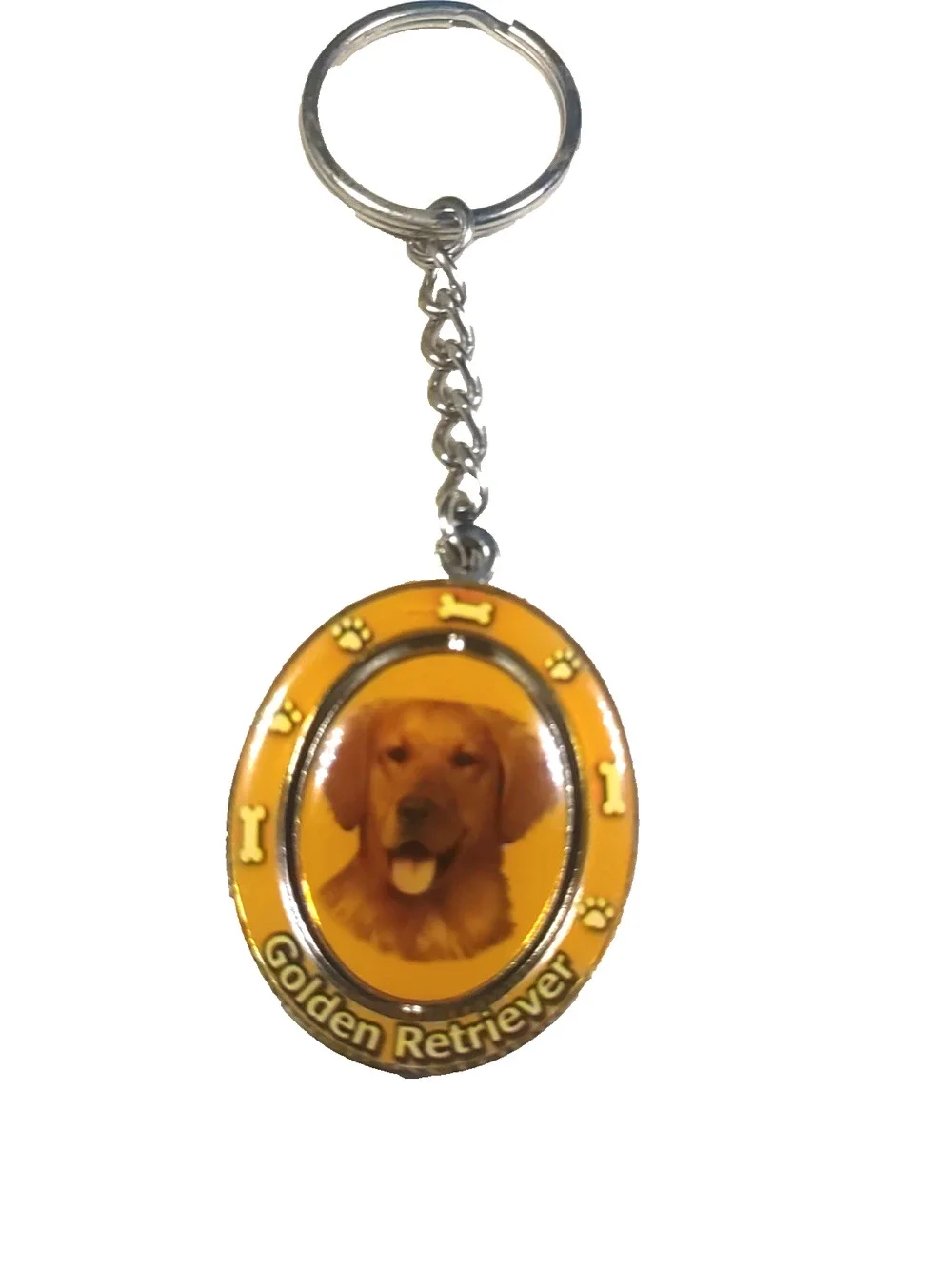 Golden Retriever Spinner Keychain Gold Silver Tone